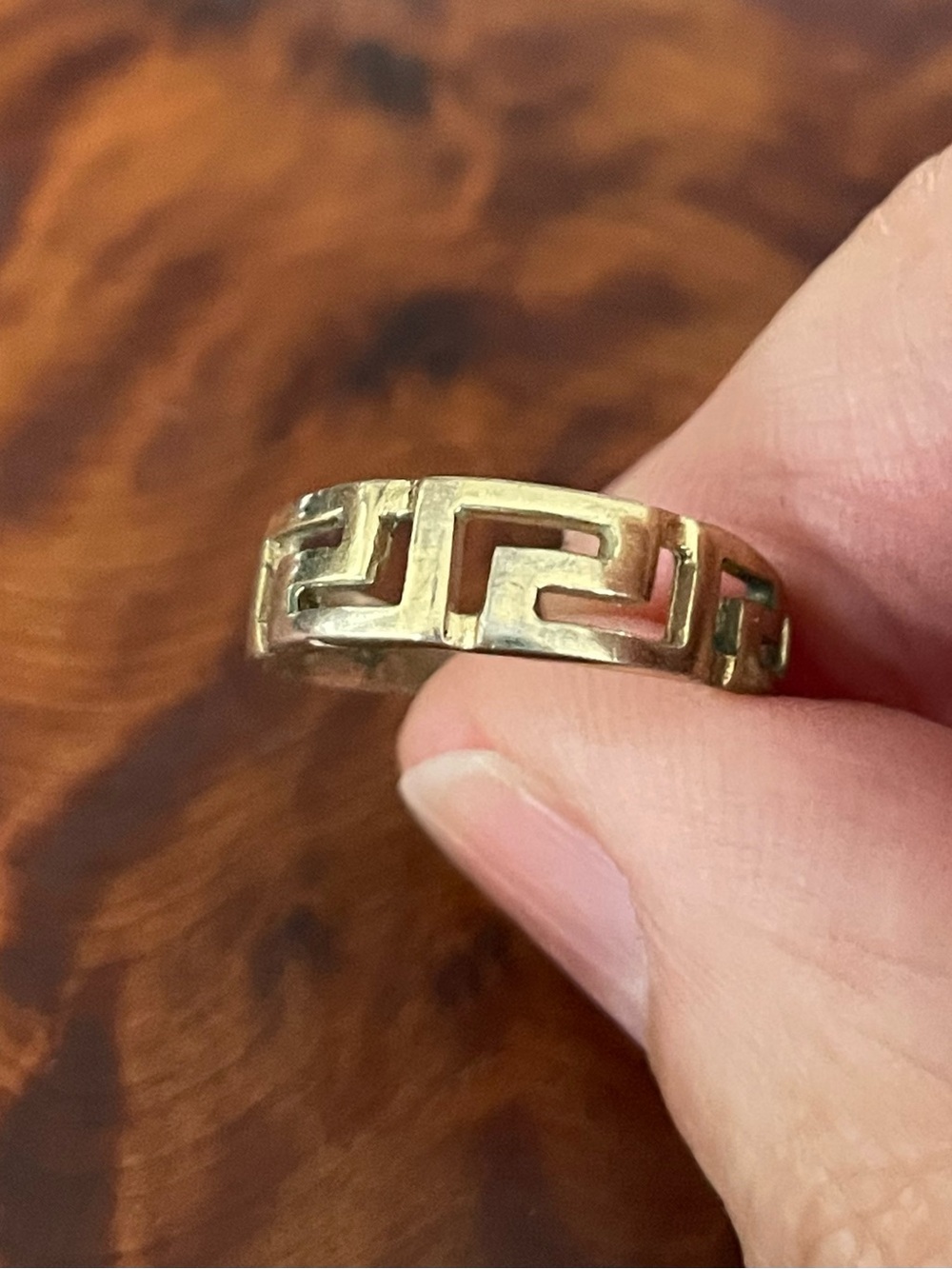 Vintage Greek Key Cutout 925 gold plated Band Ring size 5.5 - Gold Tone